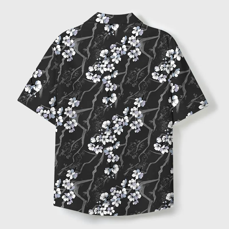 Tokyo-Tiger Sakura With Branches Cuban Collar Shirt