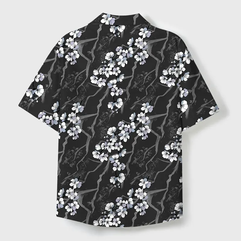 Tokyo-Tiger Sakura With Branches Cuban Collar Shirt