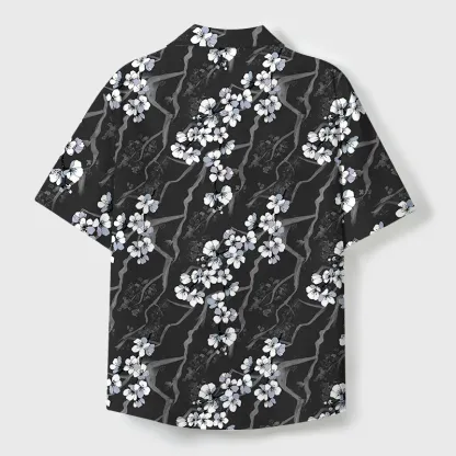 Tokyo-Tiger Sakura With Branches Cuban Collar Shirt