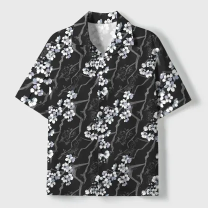 Tokyo-Tiger Sakura With Branches Cuban Collar Shirt