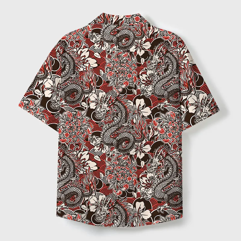 Tokyo-Tiger Japanese Retro Dragon Cuban Collar Shirt