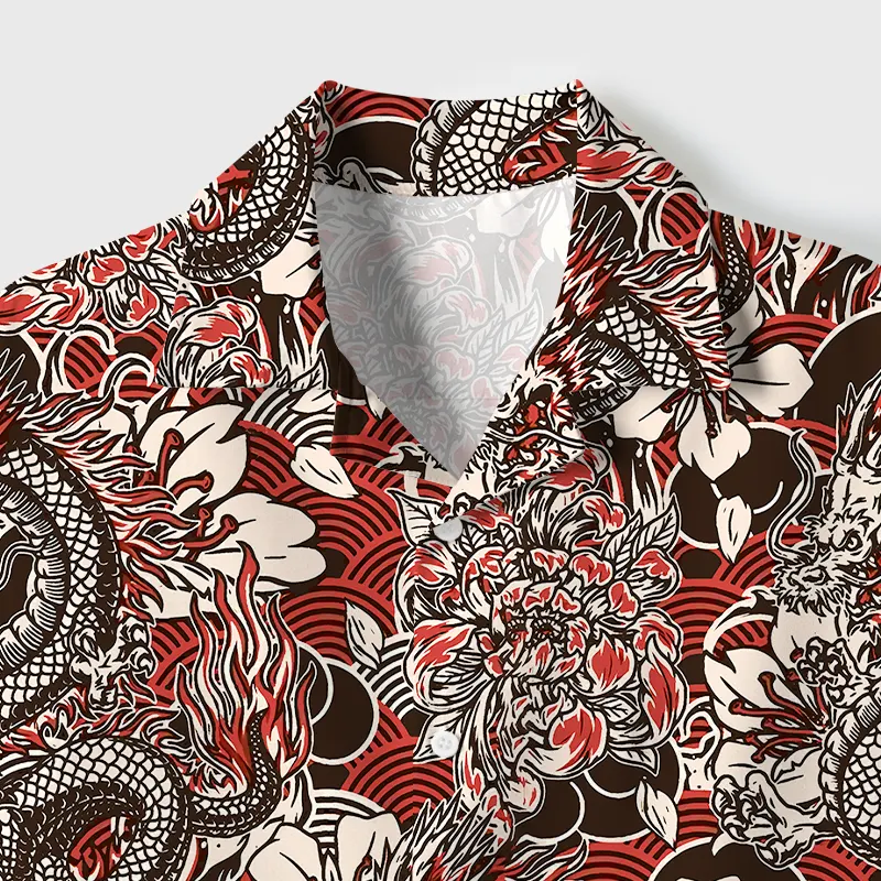 Tokyo-Tiger Japanese Retro Dragon Cuban Collar Shirt