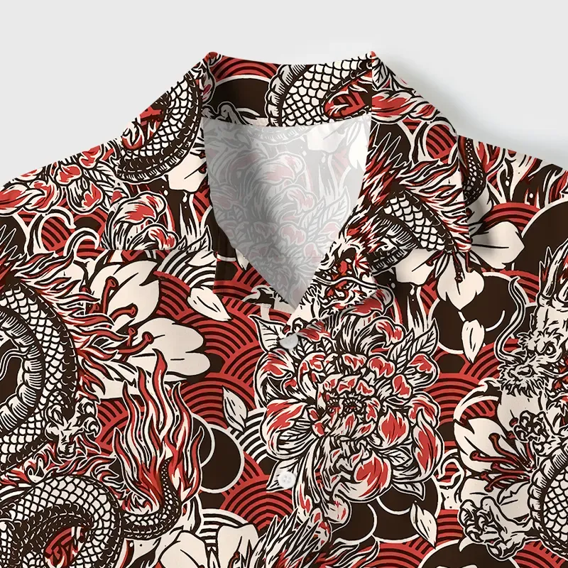 Tokyo-Tiger Japanese Retro Dragon Cuban Collar Shirt