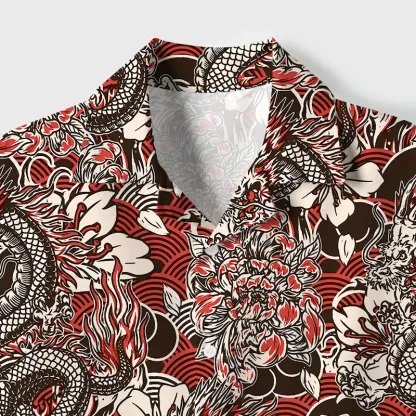 Tokyo-Tiger Japanese Retro Dragon Cuban Collar Shirt