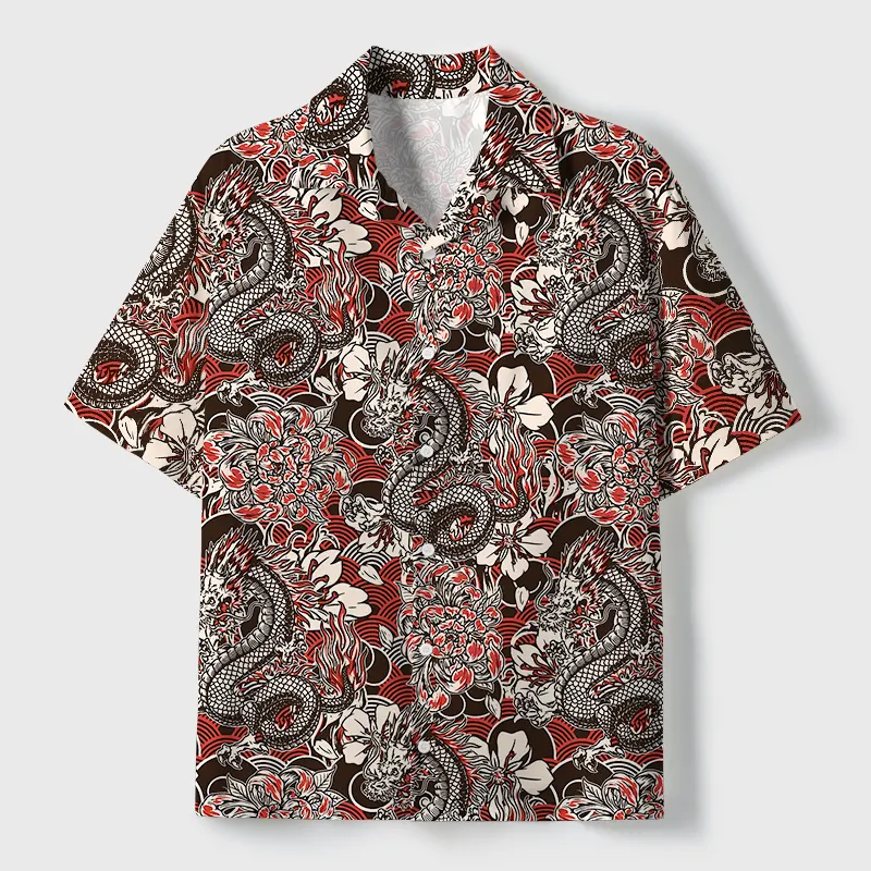 Tokyo-Tiger Japanese Retro Dragon Cuban Collar Shirt