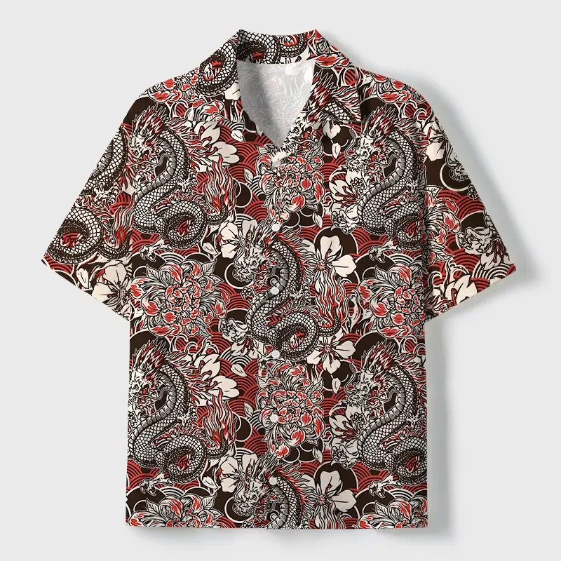Tokyo-Tiger Japanese Retro Dragon Cuban Collar Shirt
