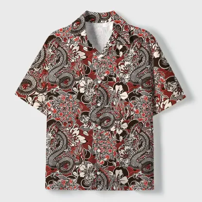 Tokyo-Tiger Japanese Retro Dragon Cuban Collar Shirt