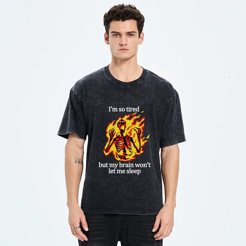 Tokyo-Tiger Tired Skeleton On Fire Washed T-Shirt