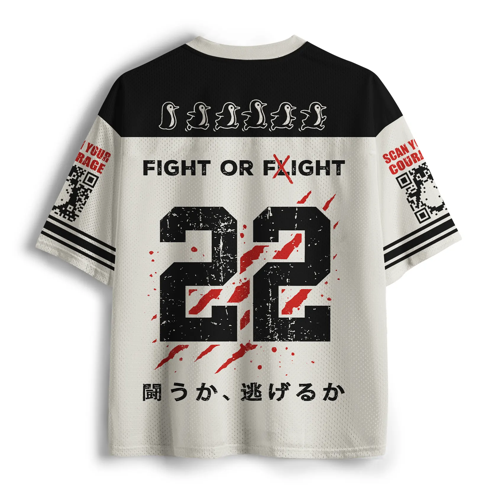 Tokyo-Tiger Woodblock Penguin:Fight Or Flight Mesh Jersey