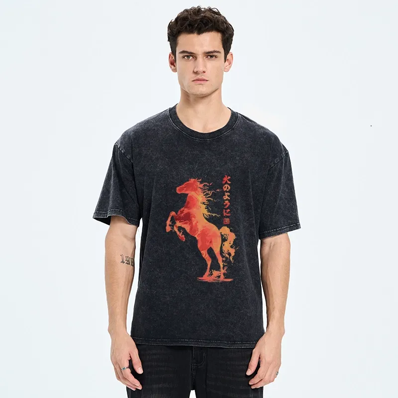 Tokyo-Tiger Fire Horse Japanese Art Washed T-Shirt