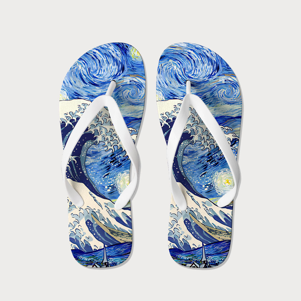 Tokyo-Tiger Waves Under The Starry Night Flip Flops