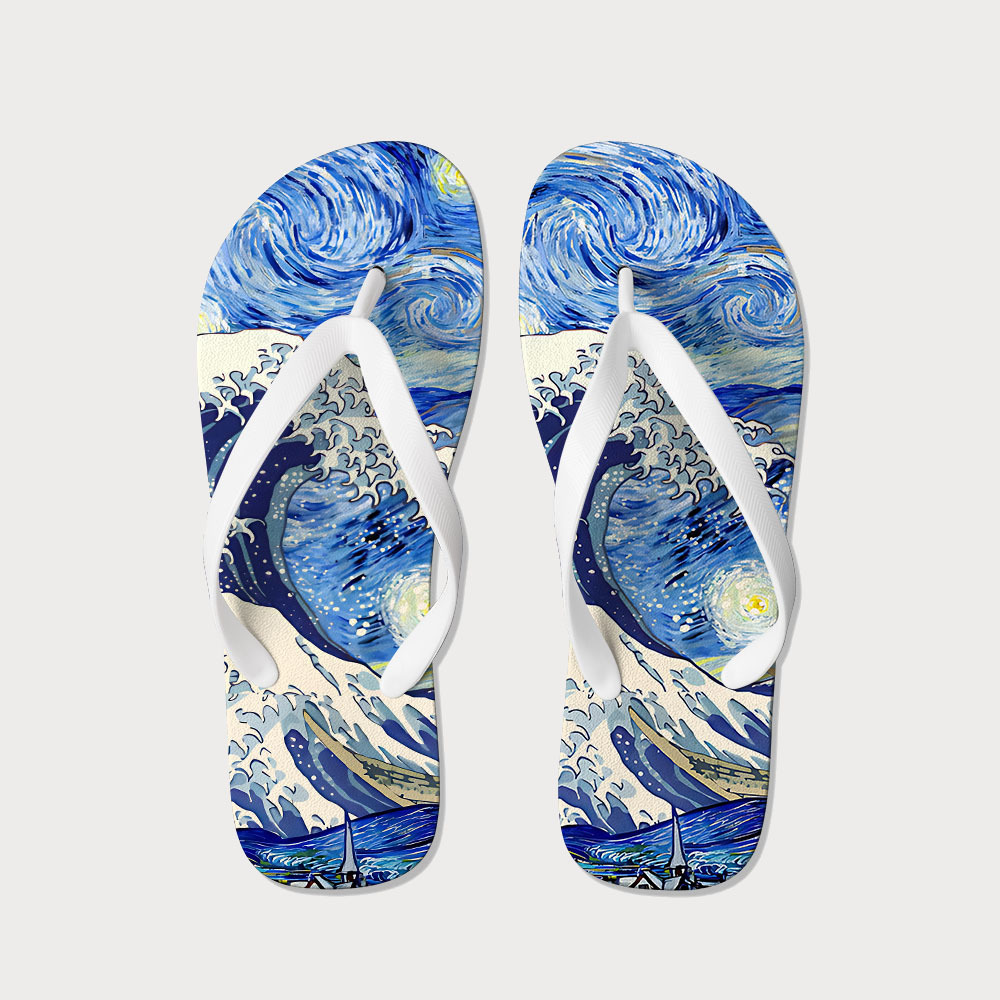 Tokyo-Tiger Waves Under The Starry Night Flip Flops