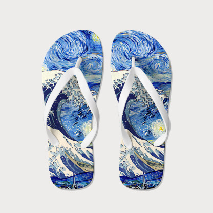 Tokyo-Tiger Waves Under The Starry Night Flip Flops