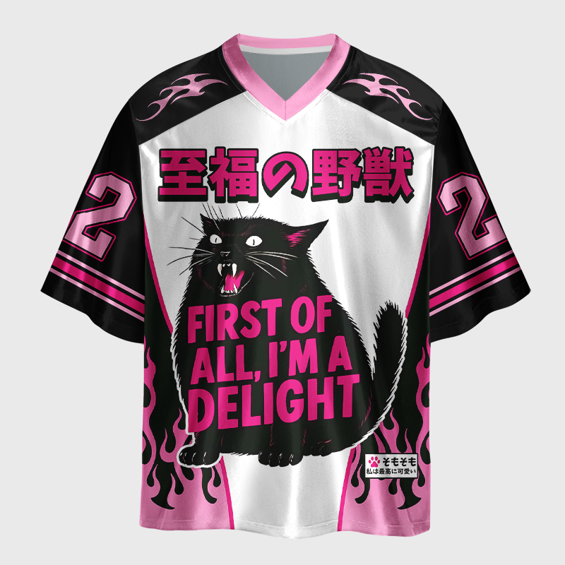 Tokyo-Tiger Roaring Black Cat Glossy Oversized Jersey