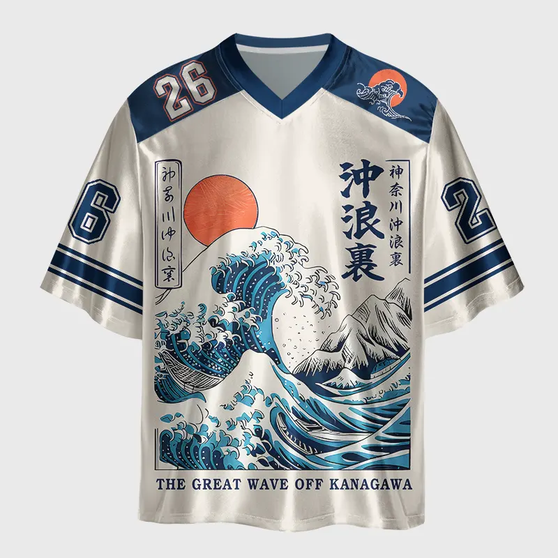 Tokyo-Tiger Ukiyo-e Ocean Waves Japan Glossy Oversized Jersey