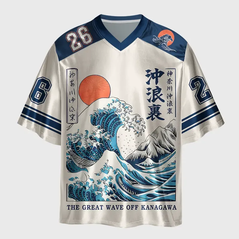 Tokyo-Tiger Ukiyo-e Ocean Waves Japan Glossy Oversized Jersey