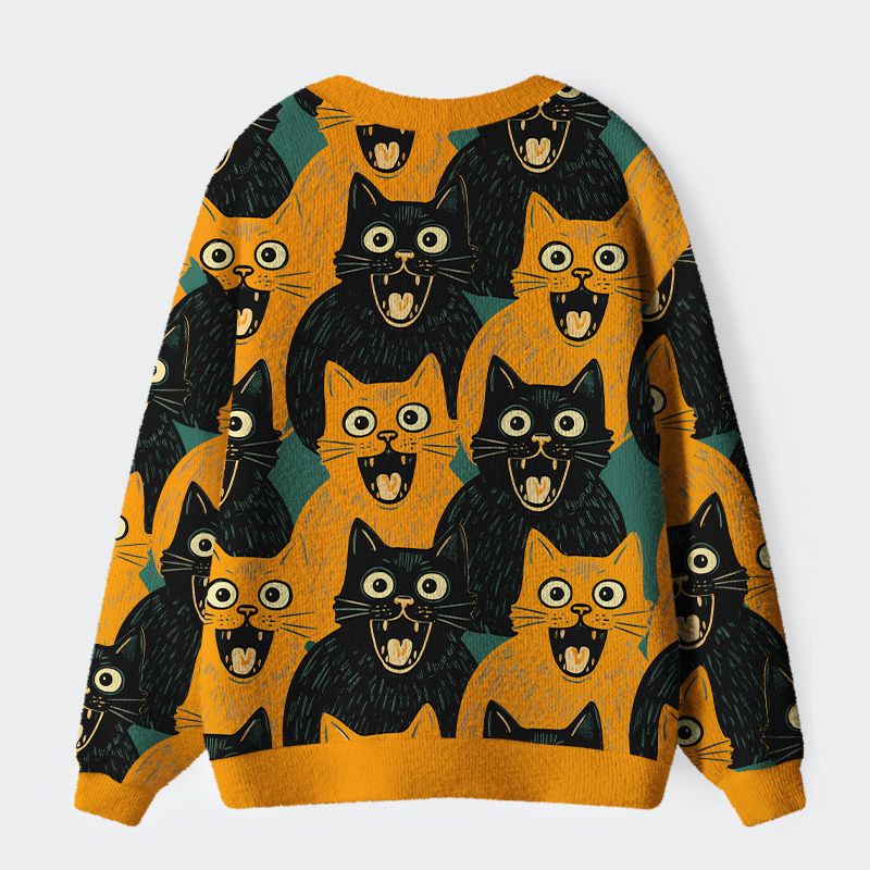 Tokyo-Tiger Yellow Cat And Black Cat Ugly Cardigan Sweater