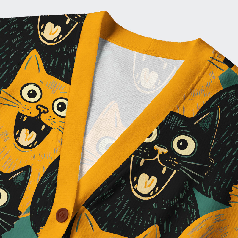 Tokyo-Tiger Yellow Cat And Black Cat Ugly Cardigan Sweater