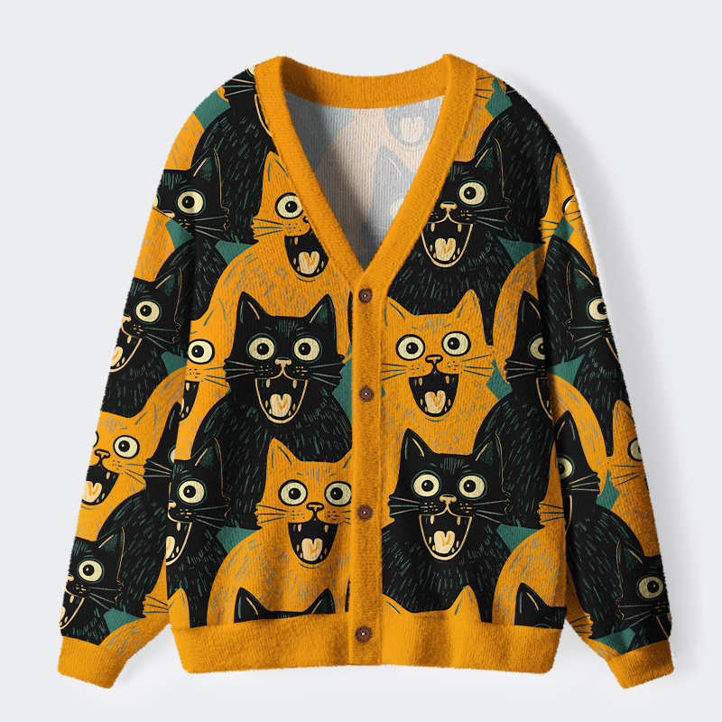 Tokyo-Tiger Yellow Cat And Black Cat Ugly Cardigan Sweater