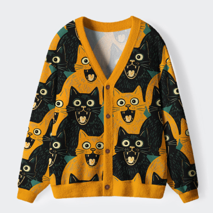 Tokyo-Tiger Yellow Cat And Black Cat Ugly Cardigan Sweater