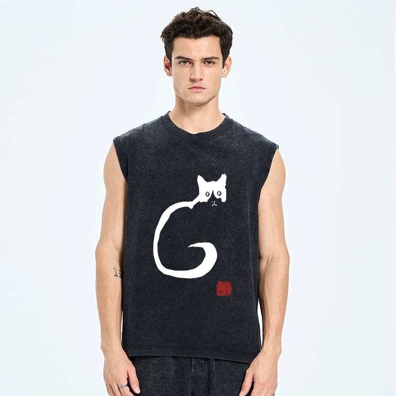 Tokyo-Tiger Calm Cat In Simple Lines Washed Tank