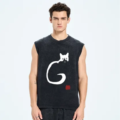 Tokyo-Tiger Calm Cat In Simple Lines Washed Tank