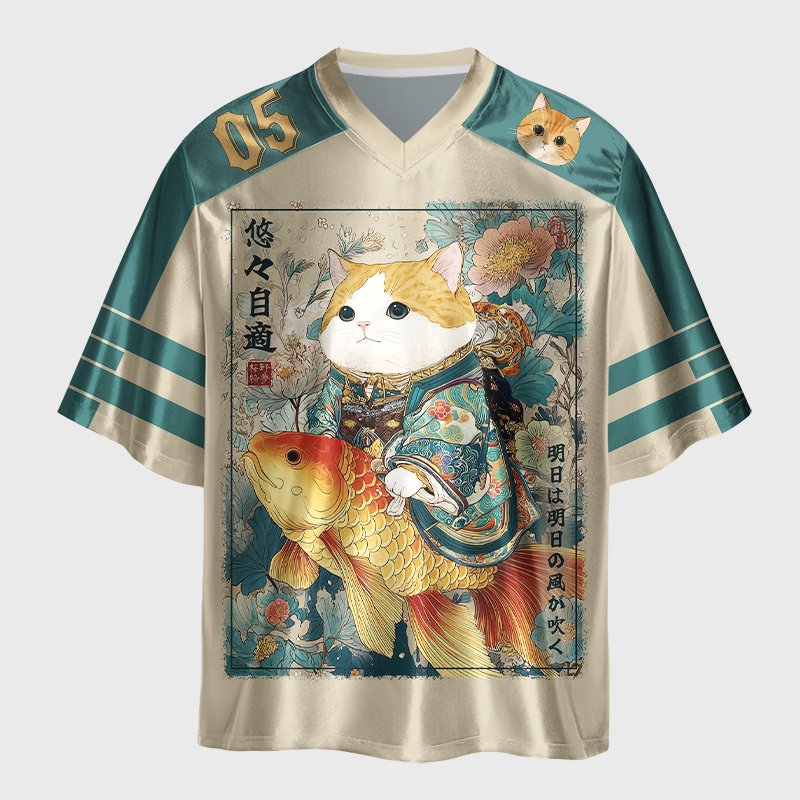 Tokyo-Tiger Lucky Koi Cat Glossy Oversized Jersey