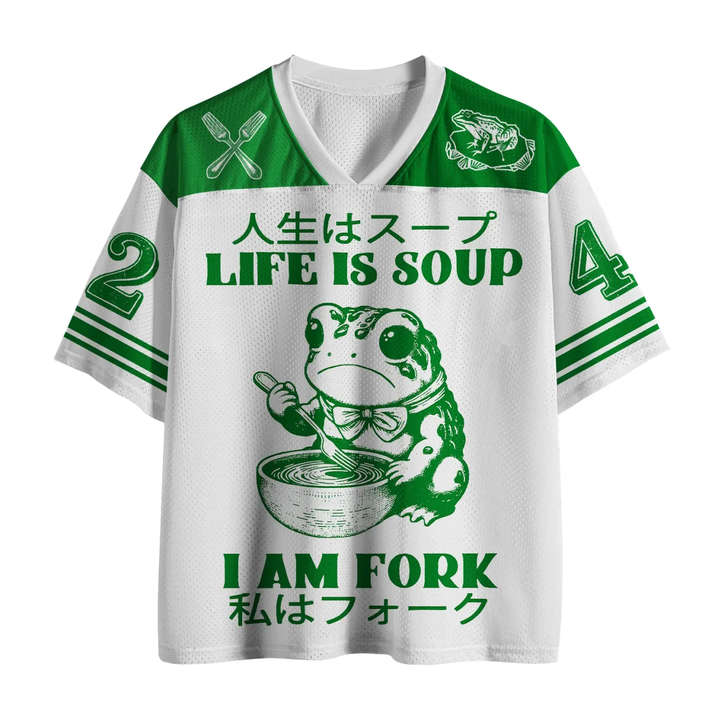 Tokyo-Tiger Cute Frog：Life Is Soup I Am Fork Mesh Jersey
