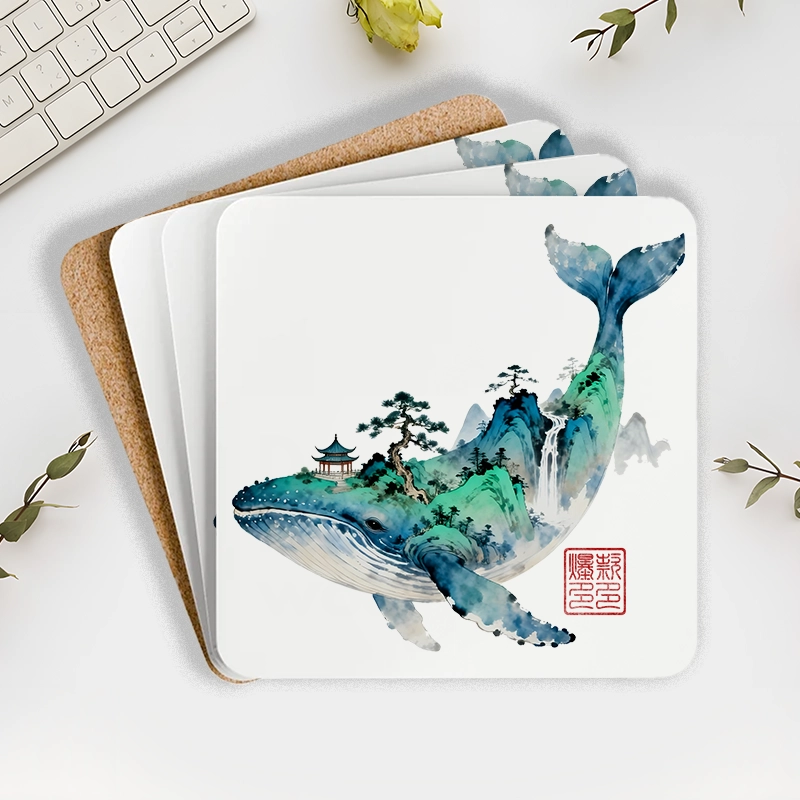 Tokyo-Tiger Whale Ink Painting Landscape Coaster