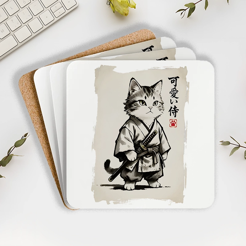 Tokyo-Tiger Japanese Samurai Cat Illustration Coaster