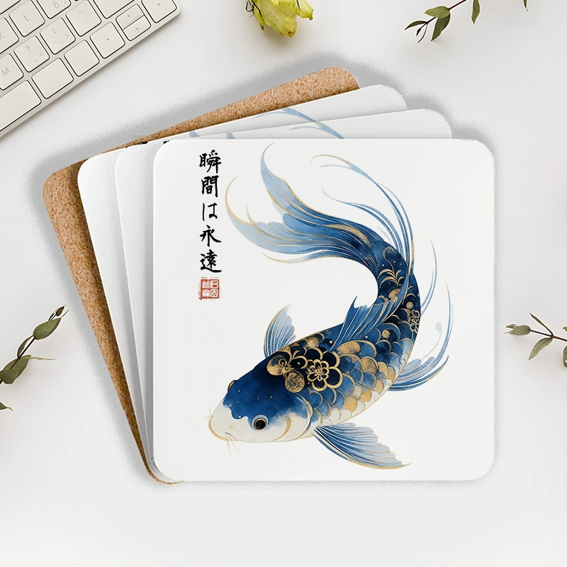 Tokyo-Tiger Elegant Koi Fish Watercolor Art Coaster
