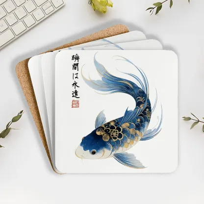 Tokyo-Tiger Elegant Koi Fish Watercolor Art Coaster