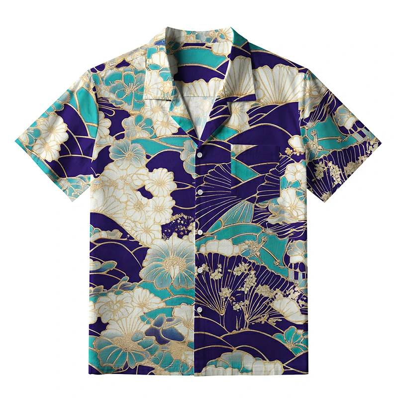 Tokyo-Tiger Gold Stroke Flowers Aloha Hawaiian Shirt