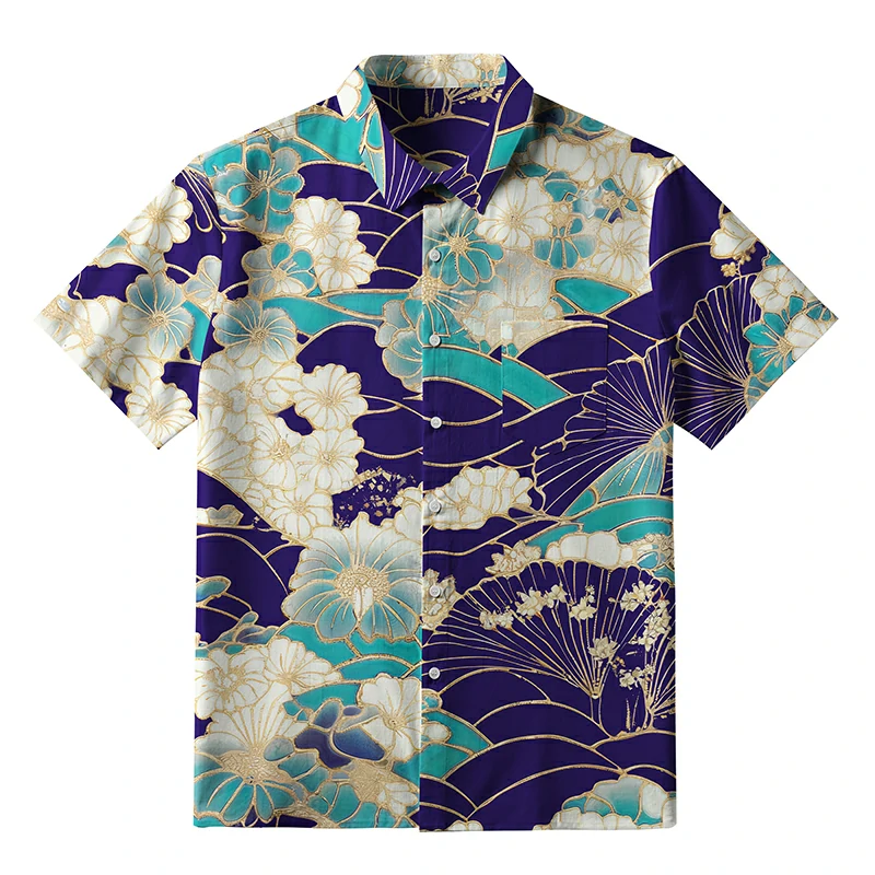 Tokyo-Tiger Gold Stroke Flowers Button-up Shirt