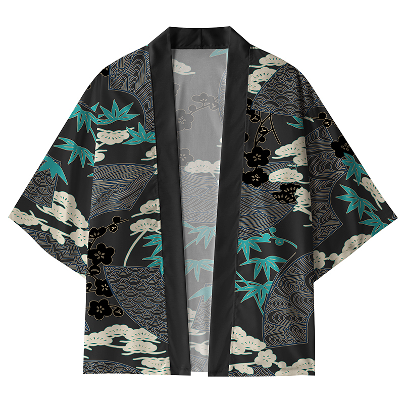 Tokyo-Tiger Folding Fans With Floral Kimono Cardigan Sale