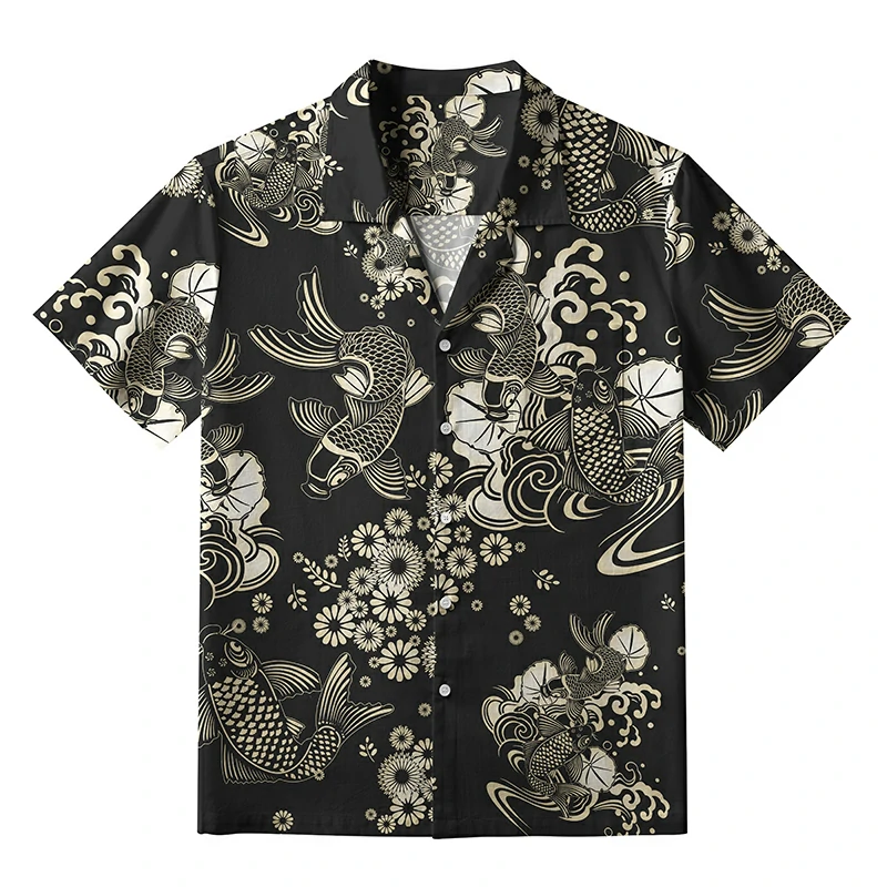 Tokyo-Tiger Elegant Koi Floral Aloha Hawaiian Shirt