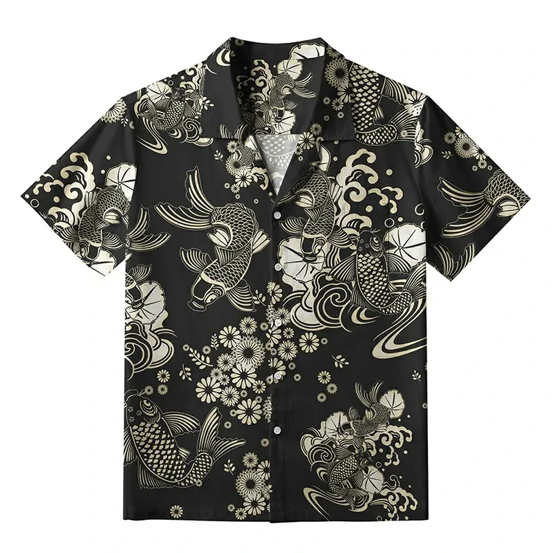 Tokyo-Tiger Elegant Koi Floral Aloha Hawaiian Shirt Sale