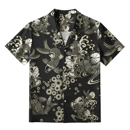 Tokyo-Tiger Elegant Koi Floral Aloha Hawaiian Shirt