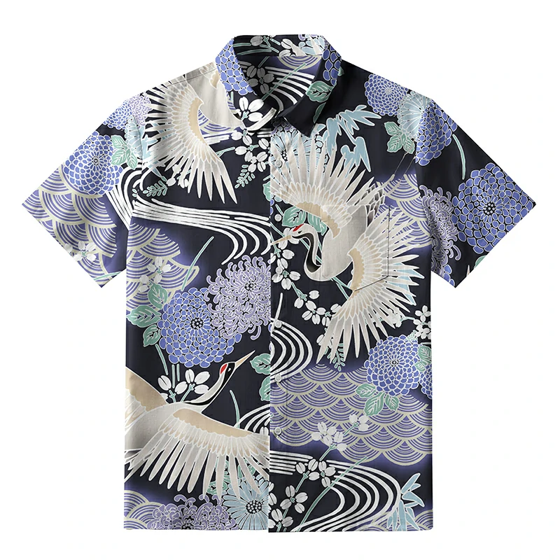 Tokyo-Tiger Cranes And Blooms Button-up Shirt