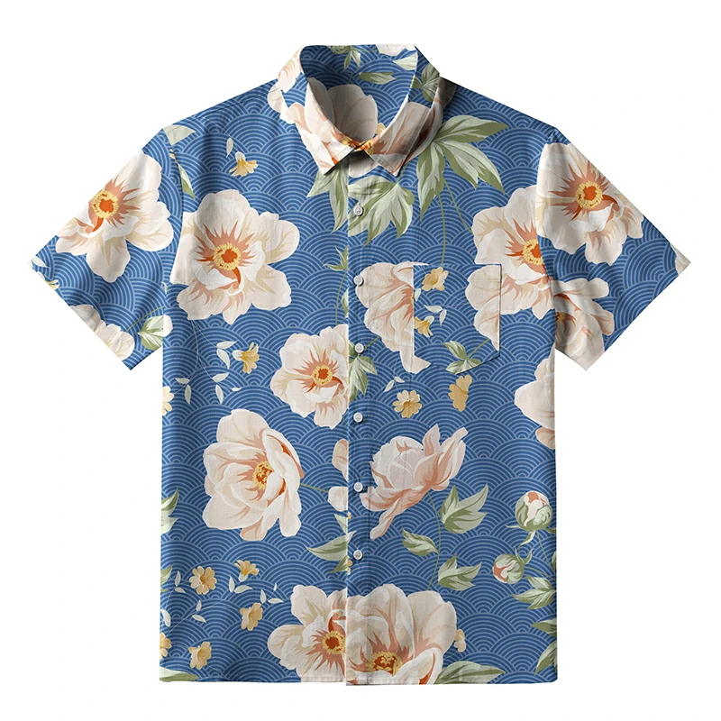 Tokyo-Tiger Flowers In The Waves Button-up Shirt