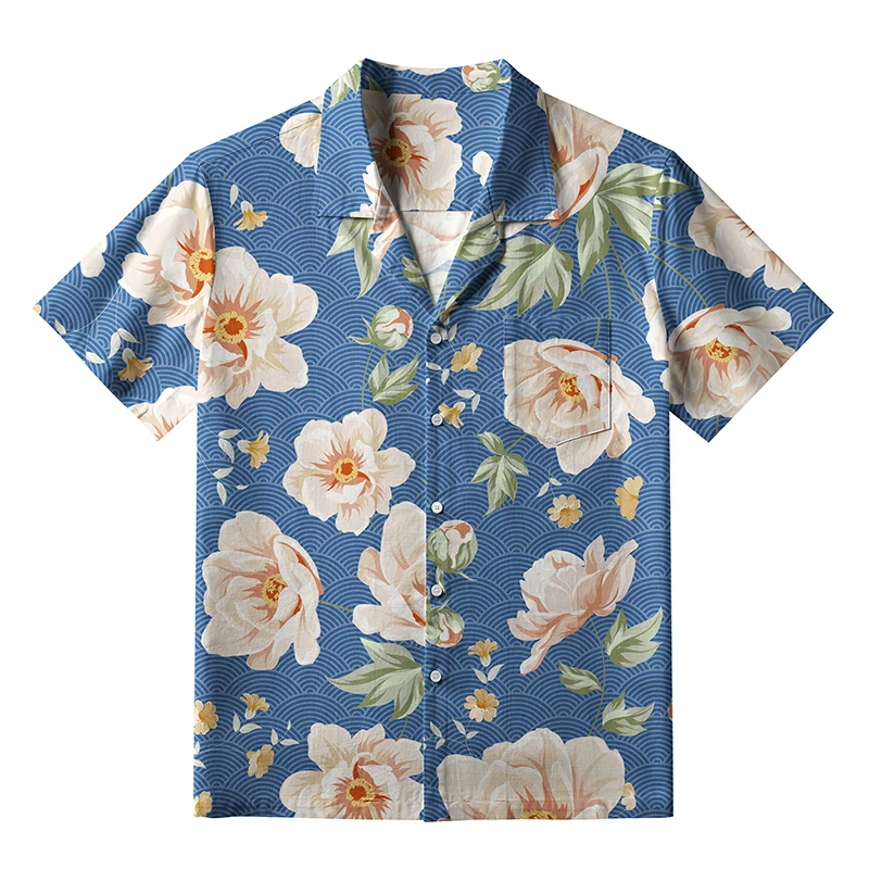 Tokyo-Tiger Flowers In The Waves Hawaiian Shirt