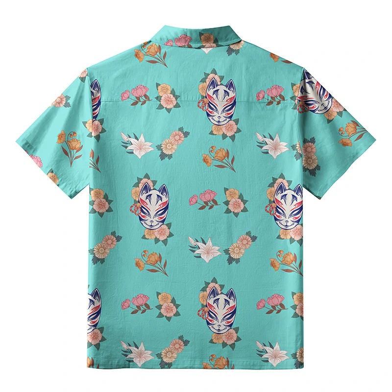 Tokyo-Tiger Fox Mask With Flowers Button-up Shirt
