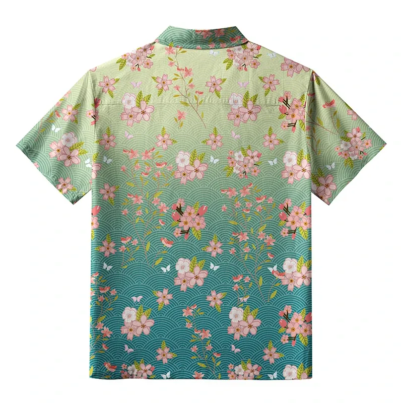 Tokyo-Tiger Sakura Blossom Waves Button-up Shirt