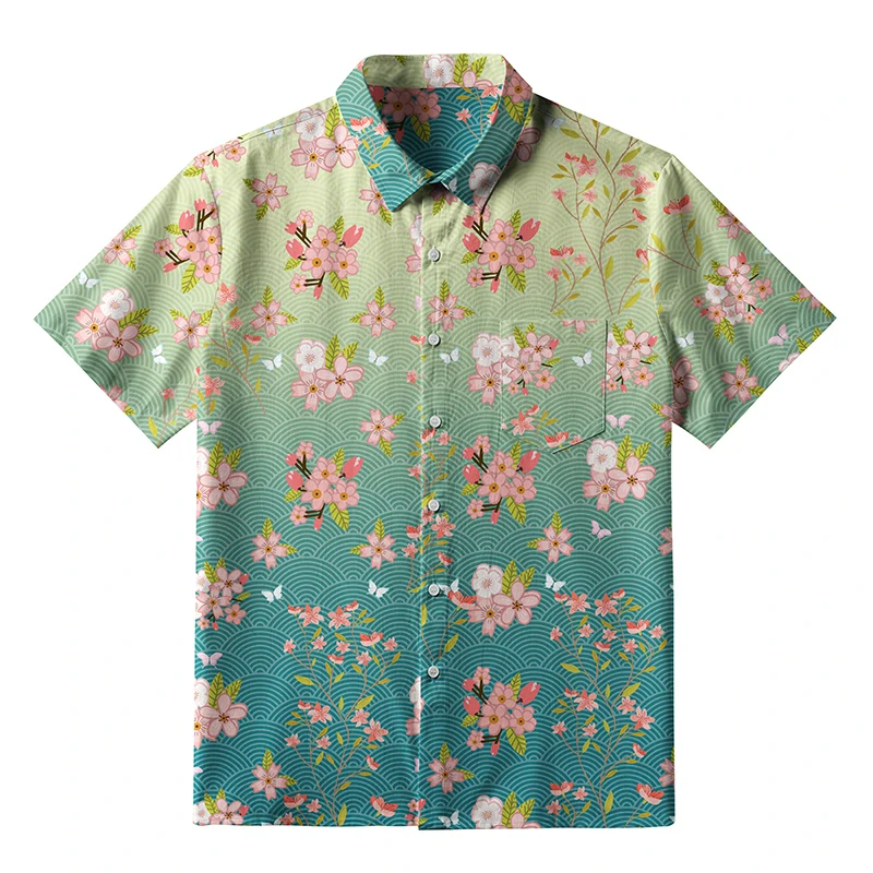 Tokyo-Tiger Sakura Blossom Waves Button-up Shirt
