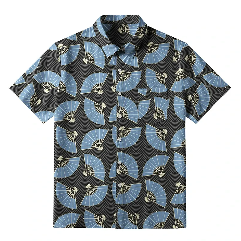 Tokyo-Tiger Folding Fans And Waves Button-up Shirt Sale