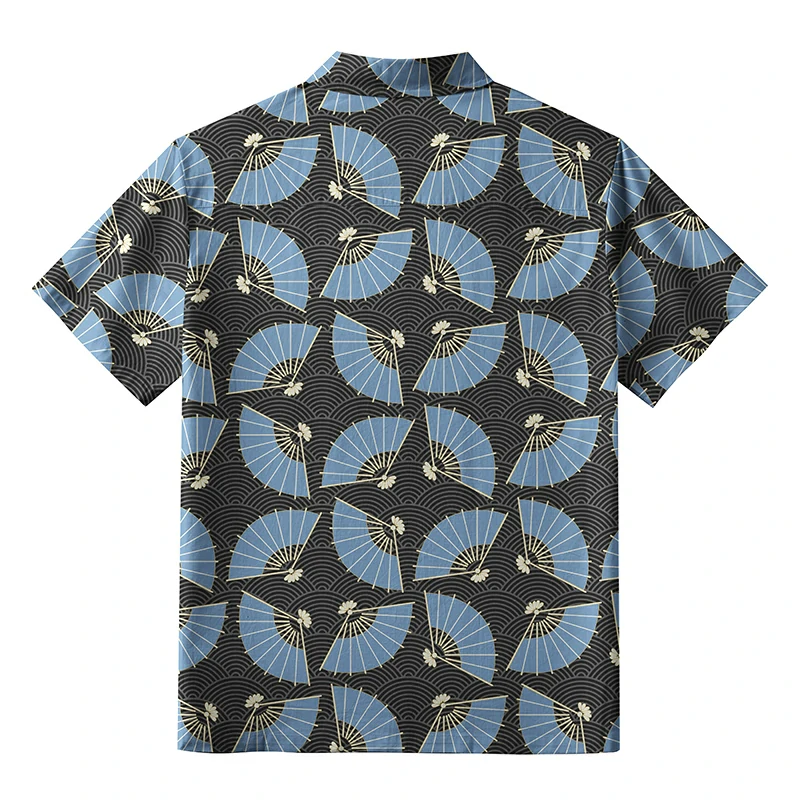 Tokyo-Tiger Folding Fans And Waves Button-up Shirt