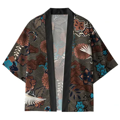 Tokyo-Tiger Cranes And Blooms Kimono Cardigan