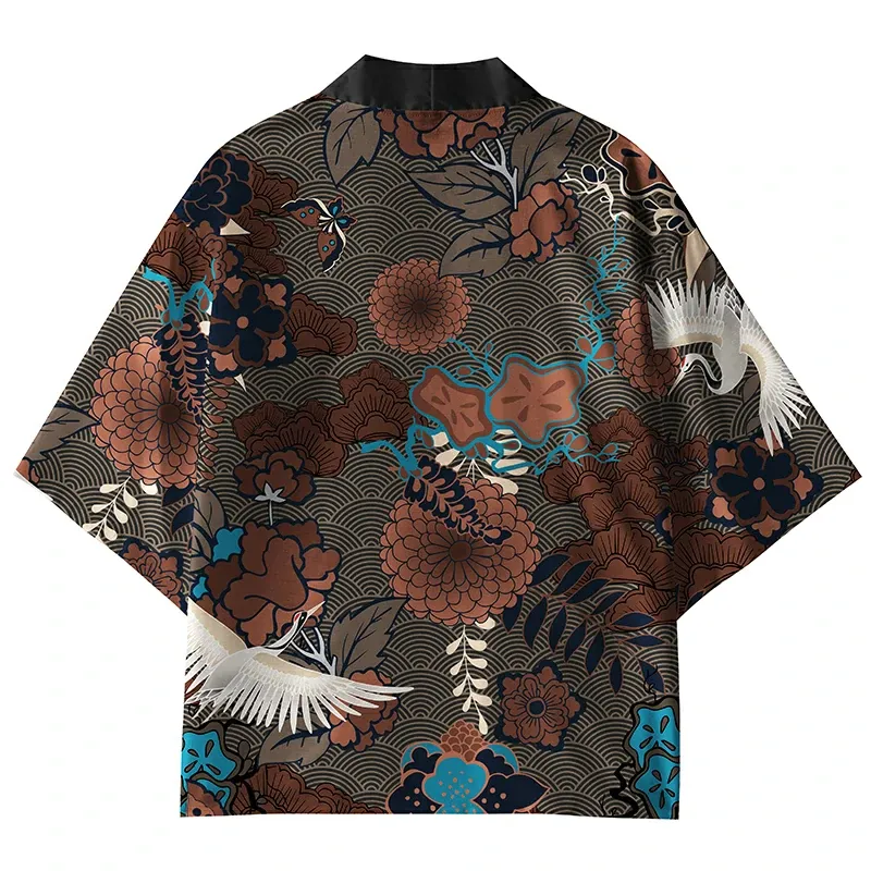 Tokyo-Tiger Cranes And Blooms Kimono Cardigan