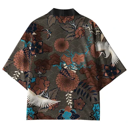 Tokyo-Tiger Cranes And Blooms Kimono Cardigan