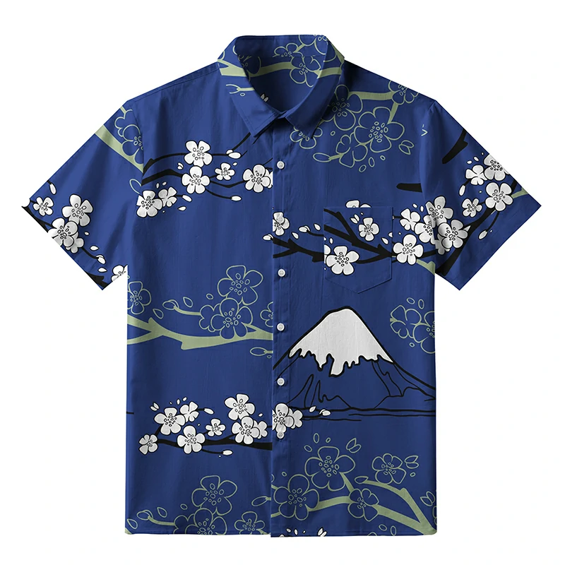 Tokyo-Tiger Mt. Fuji Blossoms Button-up Shirt